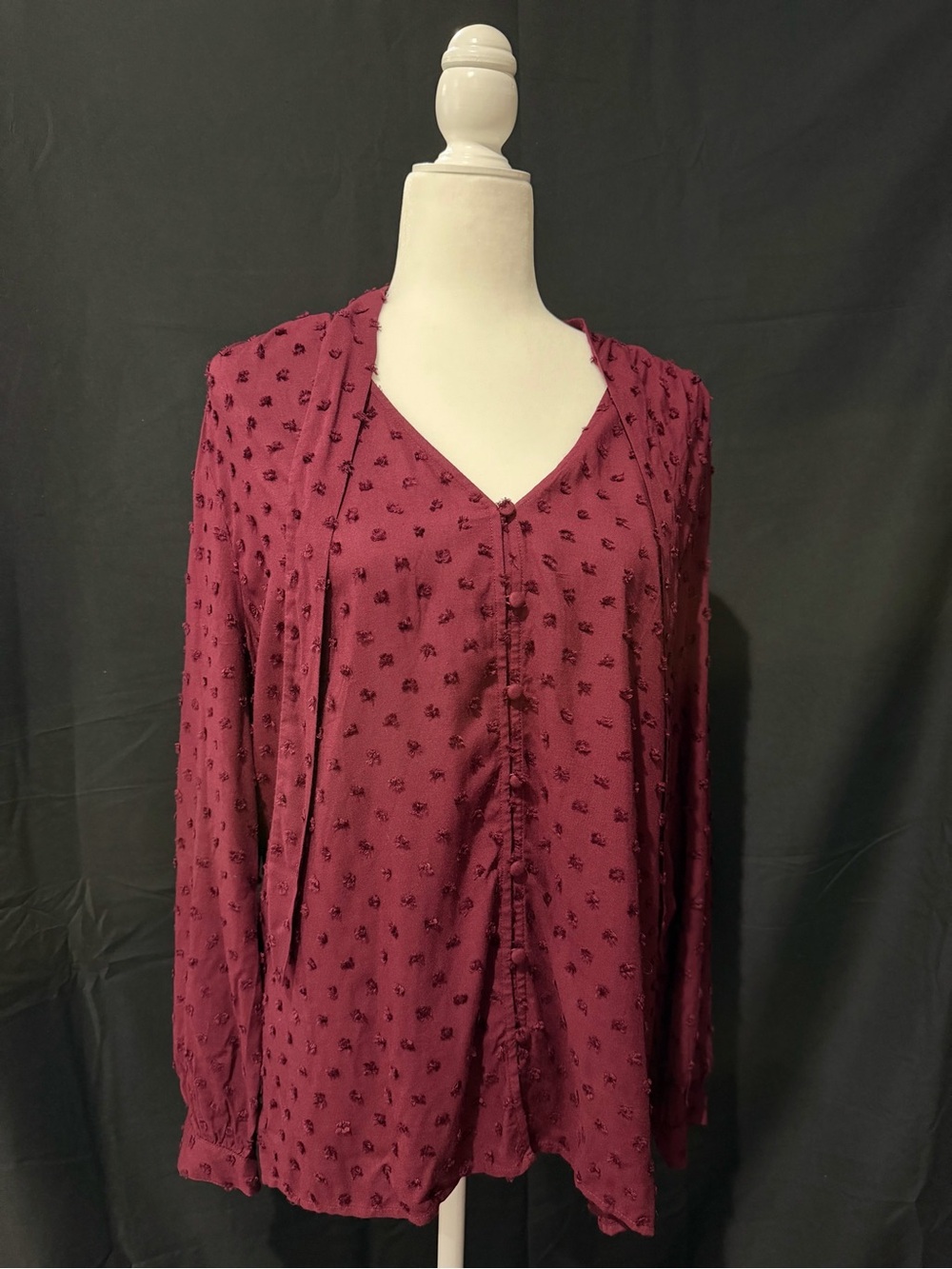 LOFT Textured Button-Front Blouse - Burgundy
